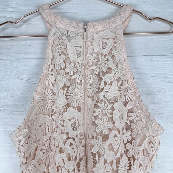 Lulus Cheers to Love Skater Mini Dress Women Medium Halter Neck Lace Blush Pink - Picture 8 of 16